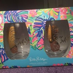 Lilly Pulitzer Stemless Wine Glasses - Pineapples